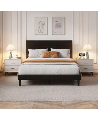 Upholstered Platform Bed Frame with Curved Headboard, Wood Slat Support, Underbed Storage, No Box Spring Needed