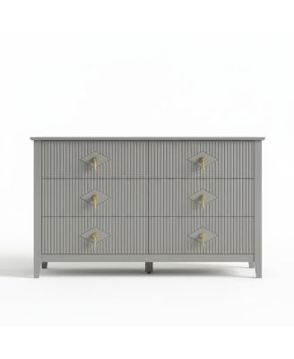 Extra-Wide 6-Drawer Fluted Dresser Chest with Metal Handles, Lacquered Finish Storage TV Stand for Bedroom, Living Room, Hallway