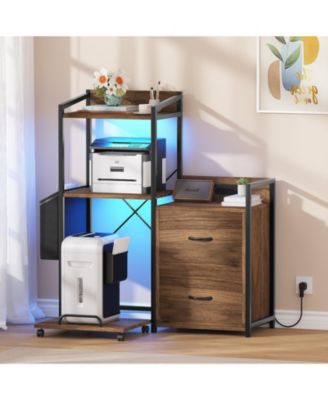 Mobile Printer Stand, Office Filing Cabinet with Power Outlet and USB Charging Port