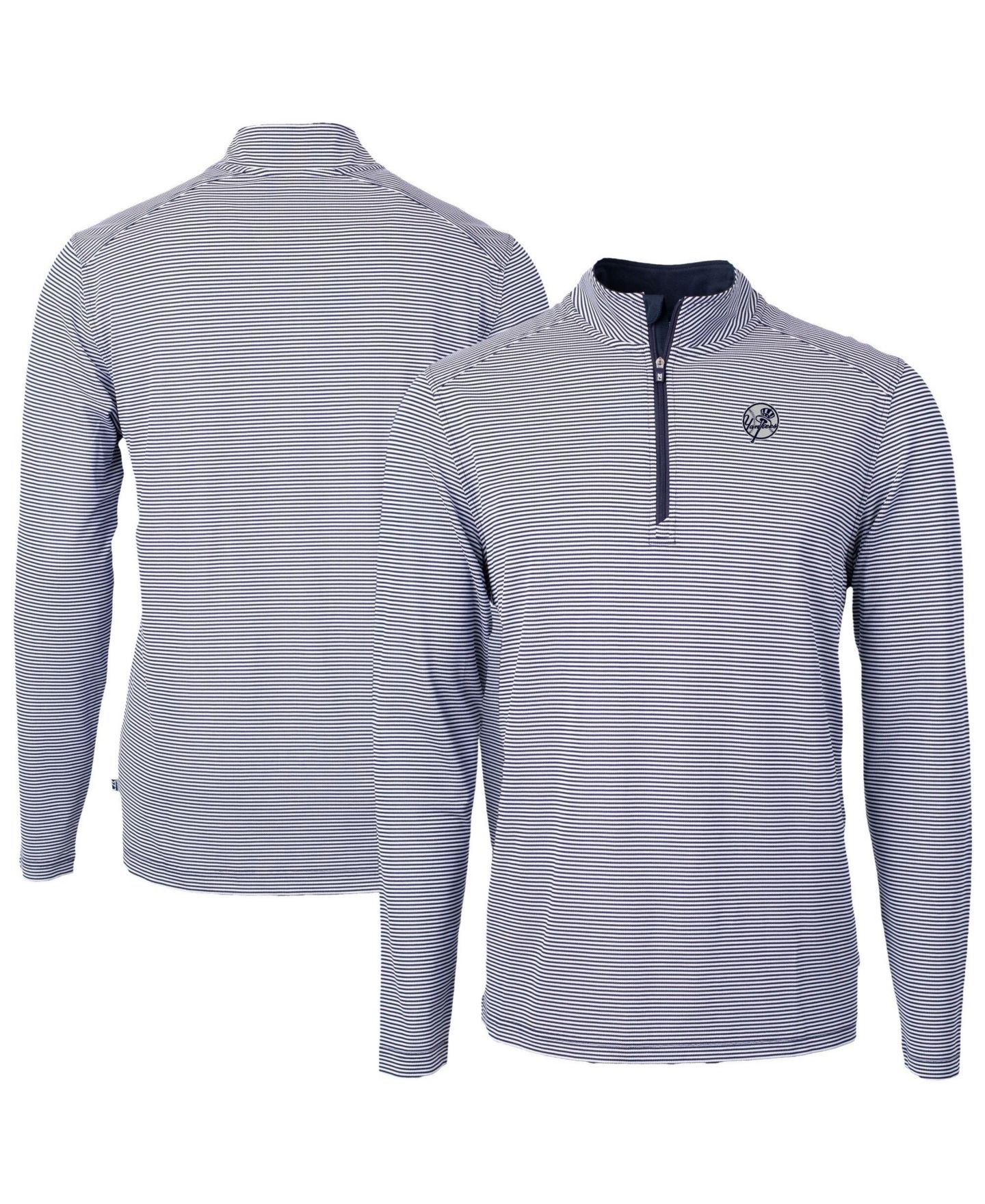 Мужская куртка Cutter & Buck Navy New York Yankees Virtue Eco Pique Micro Stripe Quarter-Zip — фото 1
