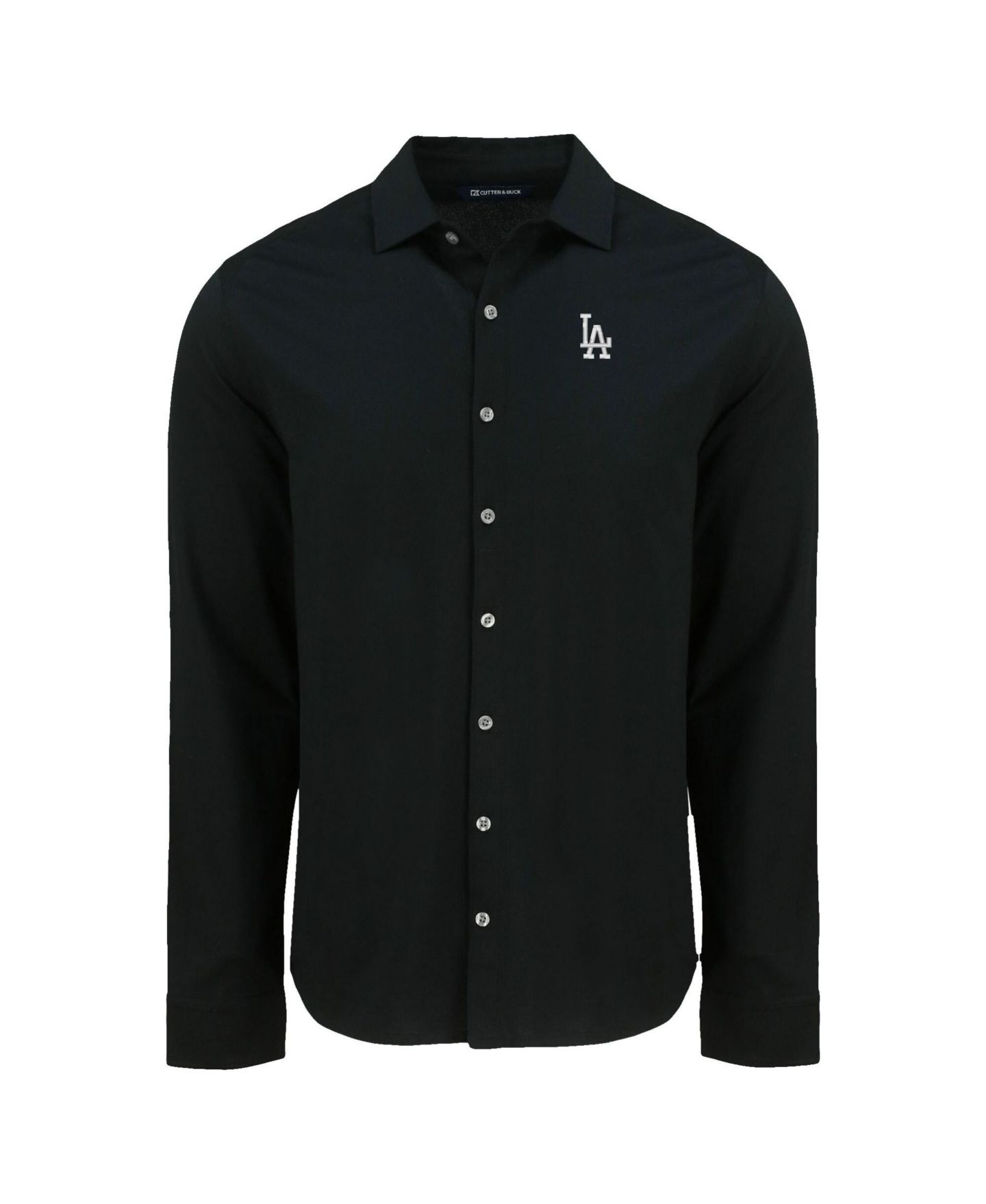 Мужская рубашка Cutter & Buck Black Los Angeles Dodgers Knitted Advantage Tri-Blend Eco Soft Pique Long Sleeve Button-Up — фото 2