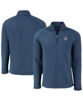 Men's Heather Navy New York Yankees Peshastin Eco Fleece Raglan Quarter-Zip Sweatshirt