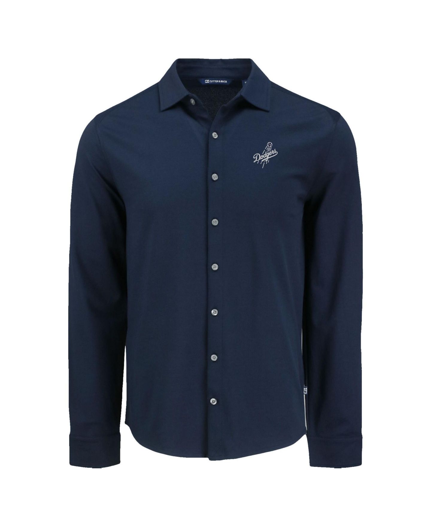 Мужская рубашка Cutter & Buck Navy Los Angeles Dodgers Knitted Advantage Tri-Blend Eco Soft Pique Long Sleeve Button-Up — фото 2