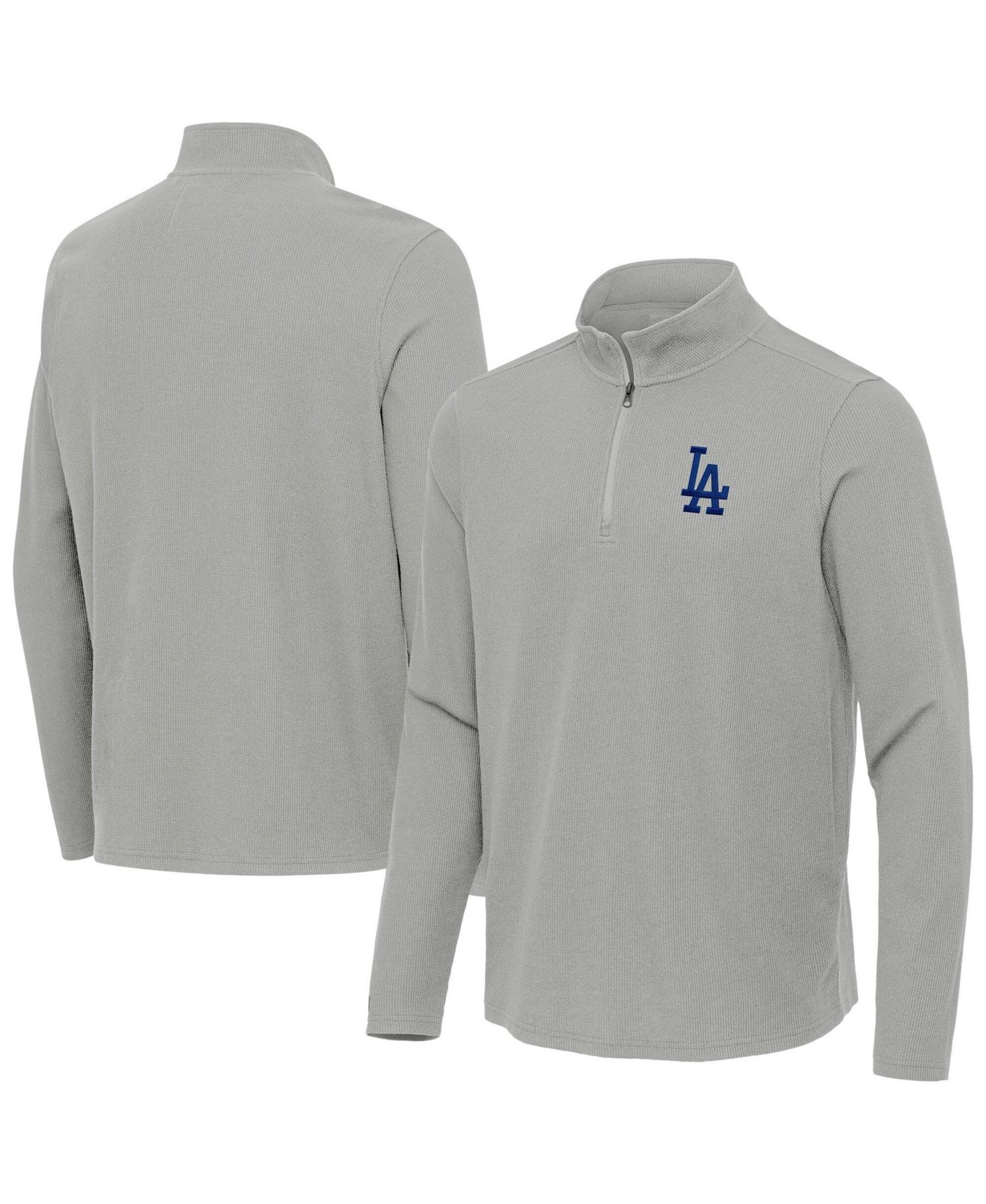 Men's Heather Gray Los Angeles Dodgers Sync Tri-Blend Quarter-Zip Pullover