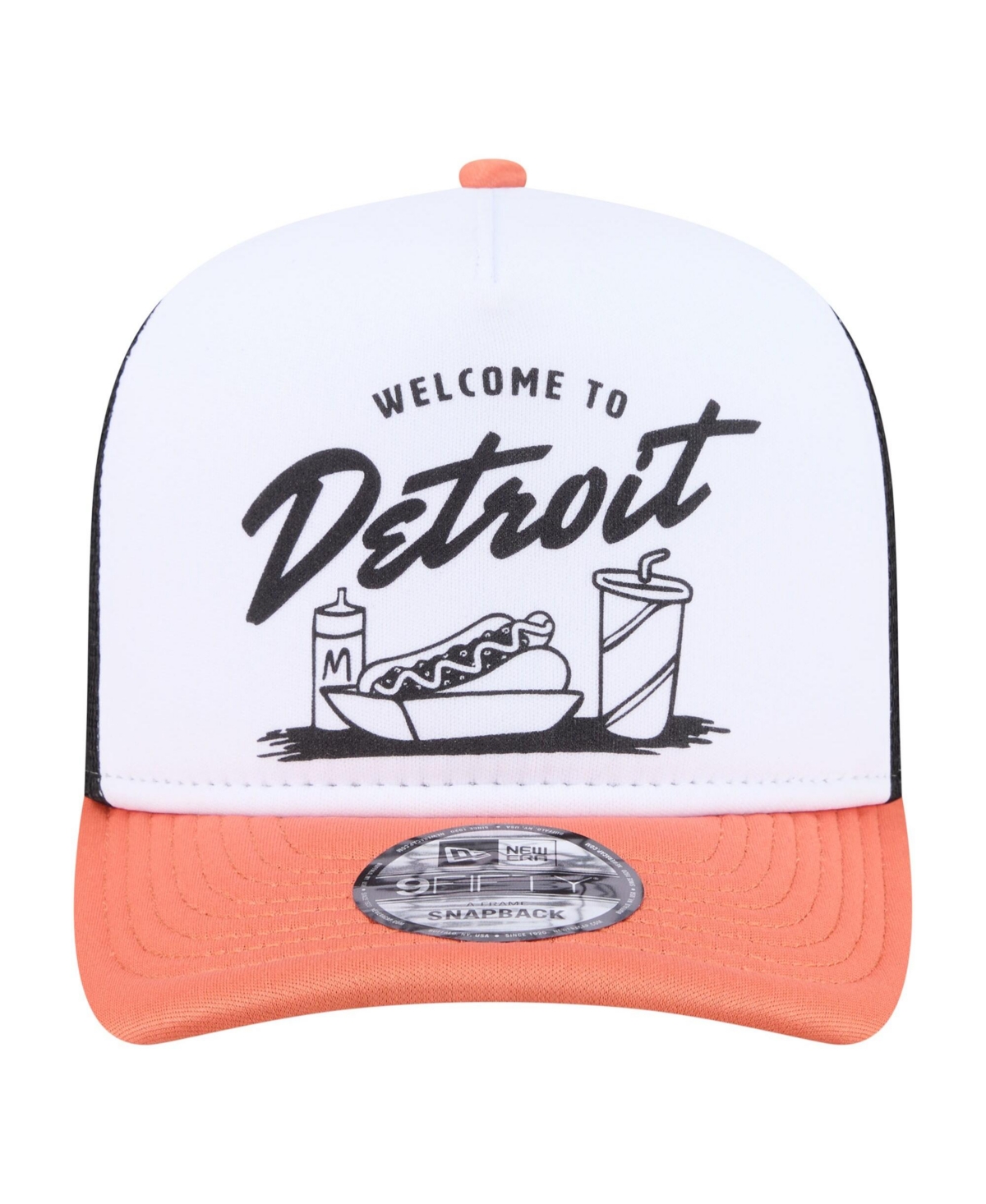 New Era Men's White/Orange Detroit Tigers Foodie A-Frame 9FIFTY Trucker Snapback Hat