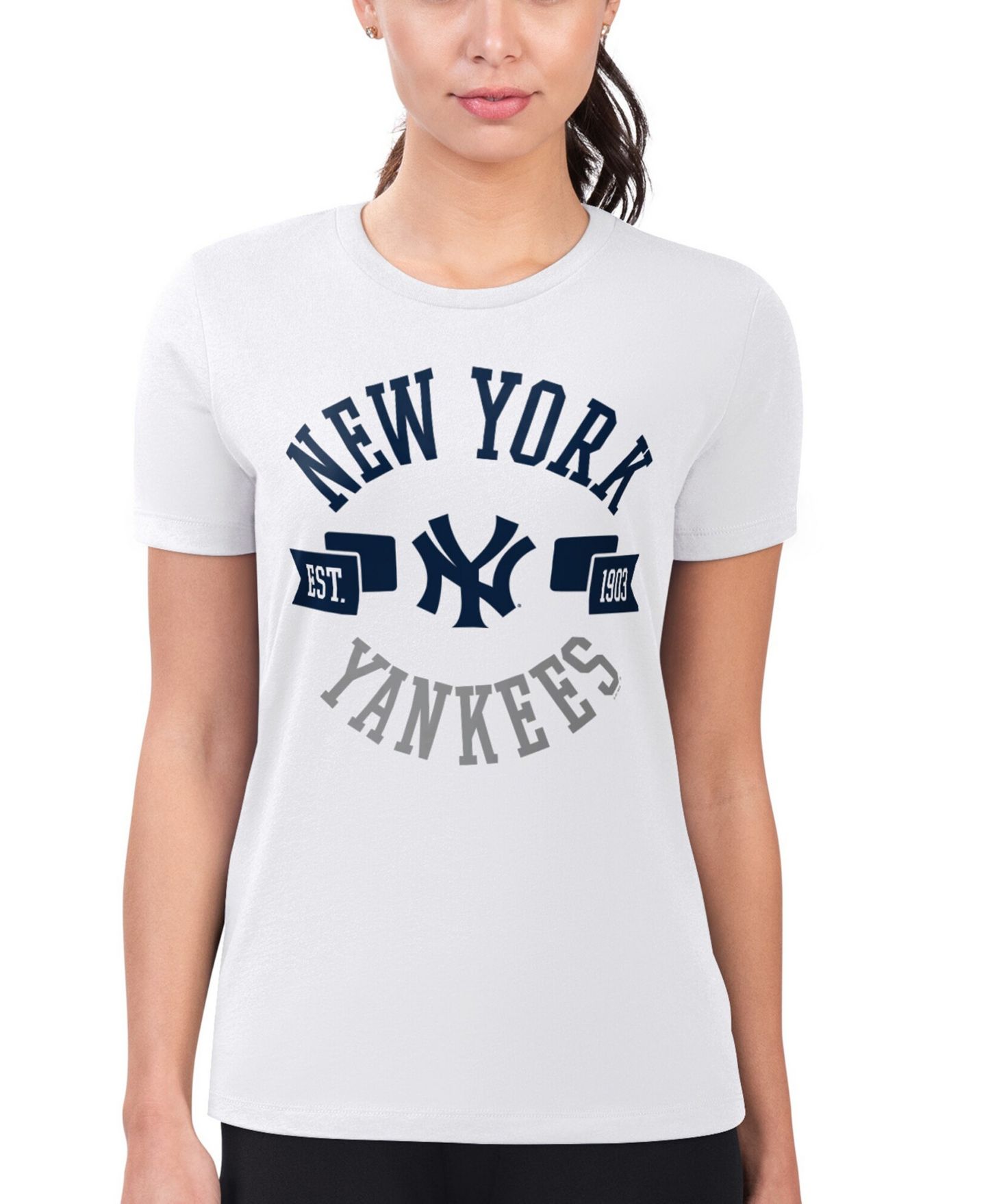 Женская футболка G-III 4Her by Carl Banks White New York Yankees Super-Slim Fit Lightweight City Graphic — фото 4