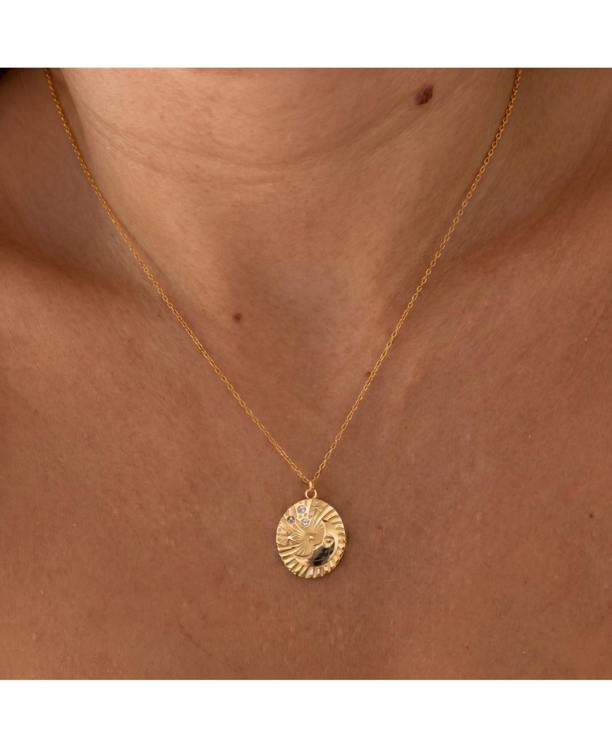 Spero London Moon Embossed Silhouette Sterling Silver Medal Necklace