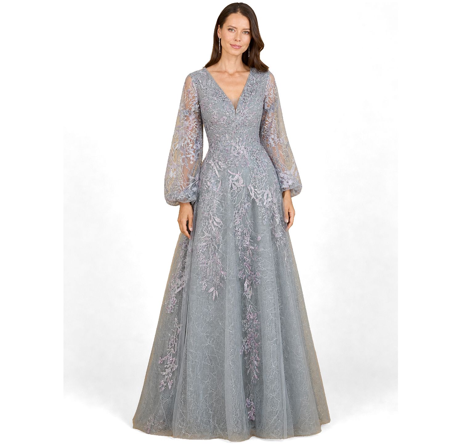 Women's V Neckline Balloon Sleeve Gown