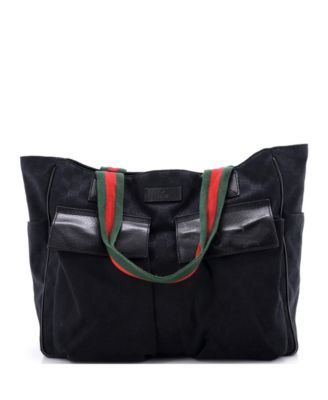Medium Double Pocket Web Handle Tote GG Canvas