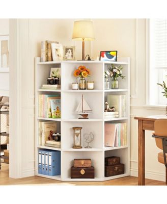 Corner Bookcase Cabinet with 18 Cubbies, Bookshelf with Open Storage Cabinet