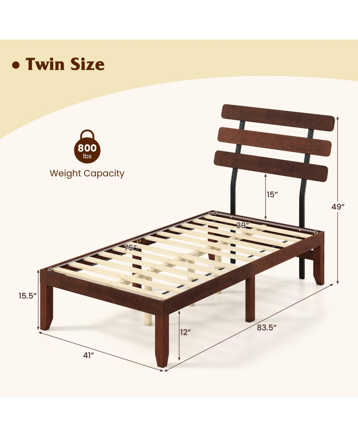 Slickblue Stylish Wooden Bed Frame with Retro Headboard