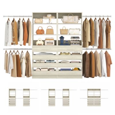 Closet System with 8 Wooden Drawers and 4 Hanging Rods, Wooden Closet Organizer