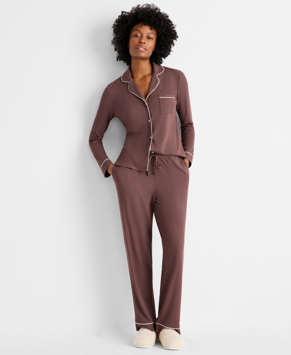 State of Day Women's 2-Pc. Packaged Ribbed Notched-Collar Pajamas Set Xs-3X, Created for Macy's