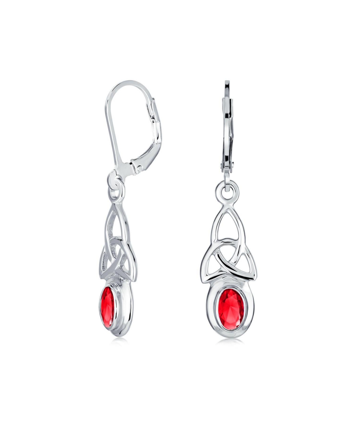 Bling Jewelry Oval Bezel Set Ruby Cz Celtic Love Knot Dangle Earrings .925 Sterling Silver Leverback