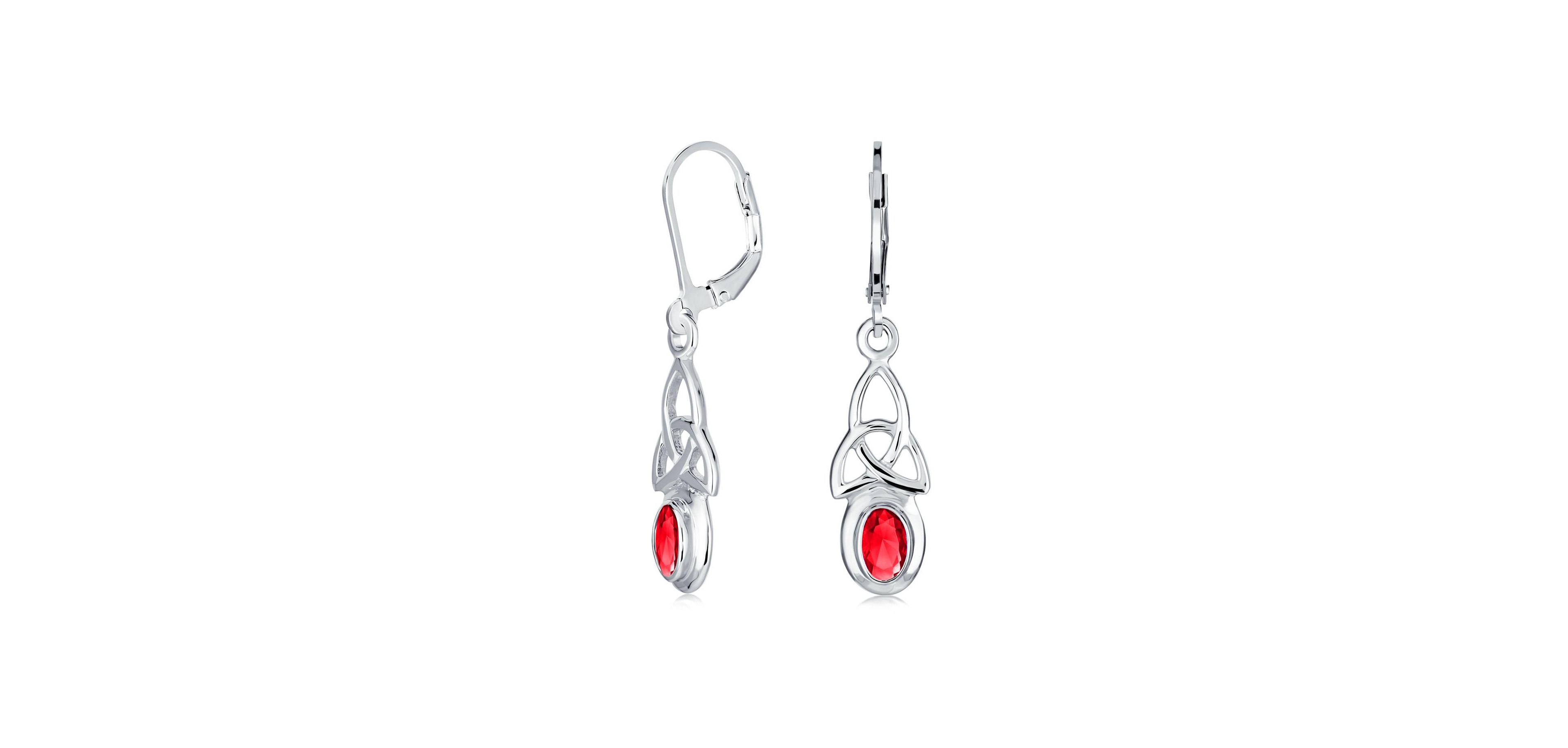 Bling Jewelry Oval Bezel Set Ruby Cz Celtic Love Knot Dangle Earrings .925 Sterling Silver Leverback