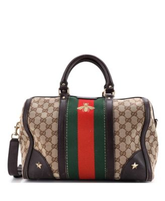 Medium Vintage Bee Web Boston Bag GG Canvas