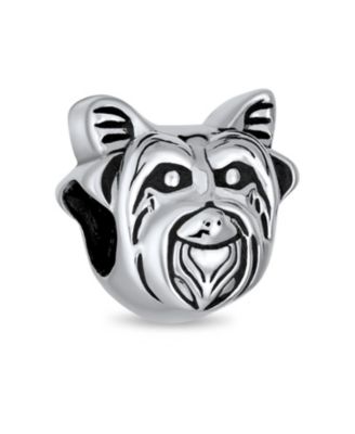 Puppy Pet Animal Lover Yorkie Dog Bead Charm Oxidized .925 Sterling Silver Fits European Bracelet