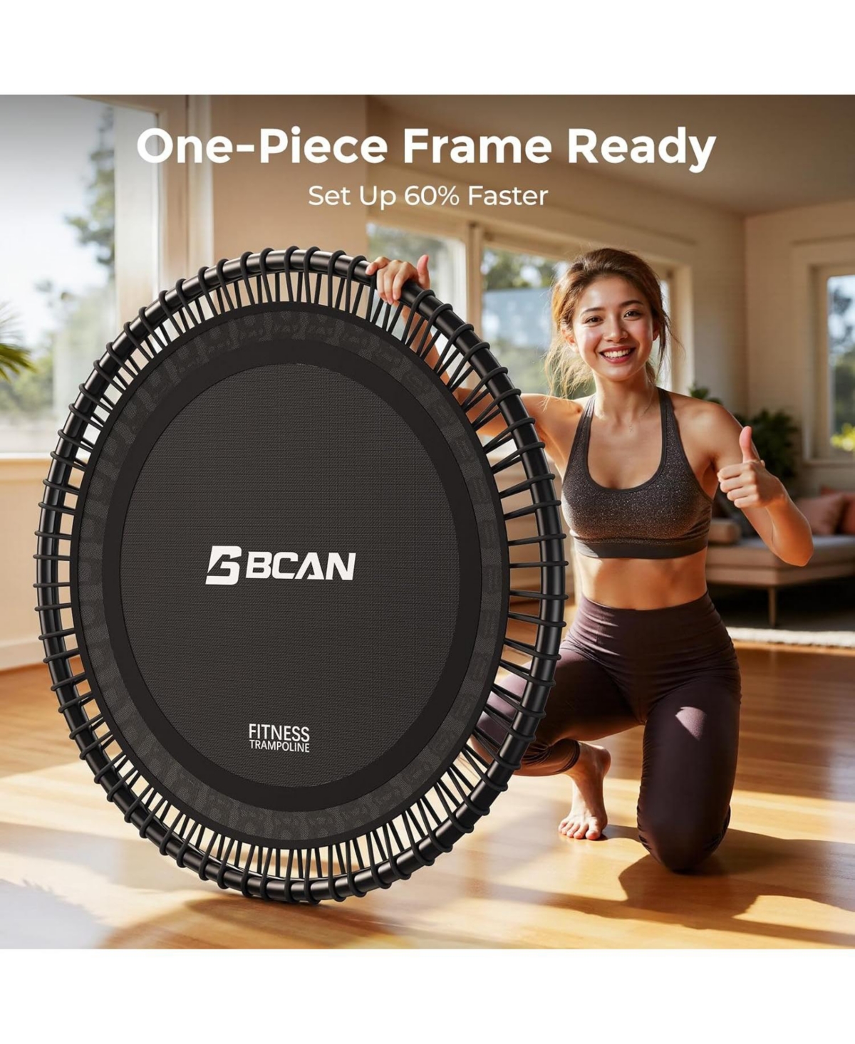 Bcan 48" 500LBS Bungee Trampoline, Quiet Indoor Rebounder with Adjustable Tension and Phone Holder