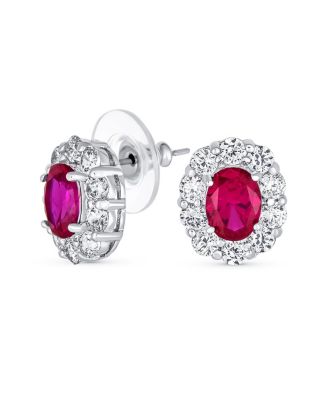 Classic Style Crown 1.5 CT CZ Halo Oval Cubic Zirconia Stud Earrings Rhodium Plated Brass
