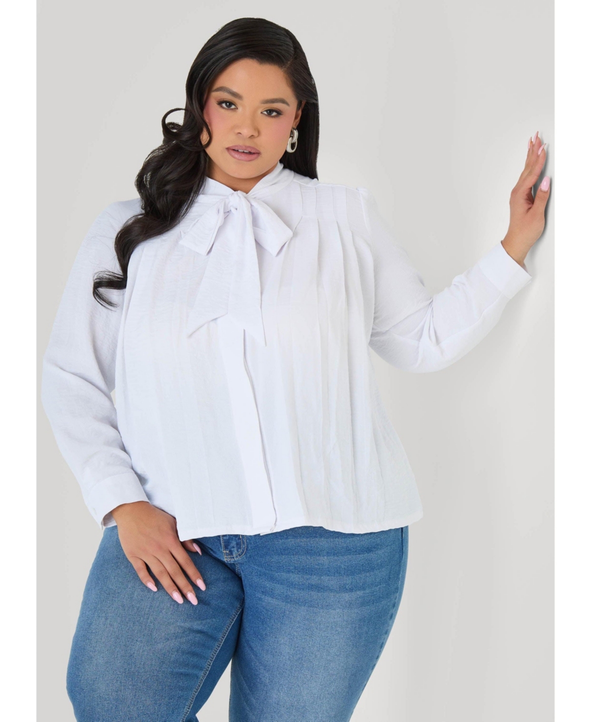 Ashley Stewart Plus Pleated Tie Neck Shirt