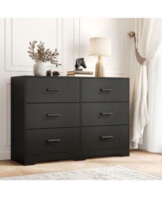 6-Drawer Modern Dresser Chest with Metal Handles, Wide Wooden Storage Cabinet TV Stand for Bedroom, Living Room, Hallway
