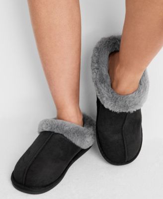 Women's Boxed Faux-Fur-Collar Clog Slippers