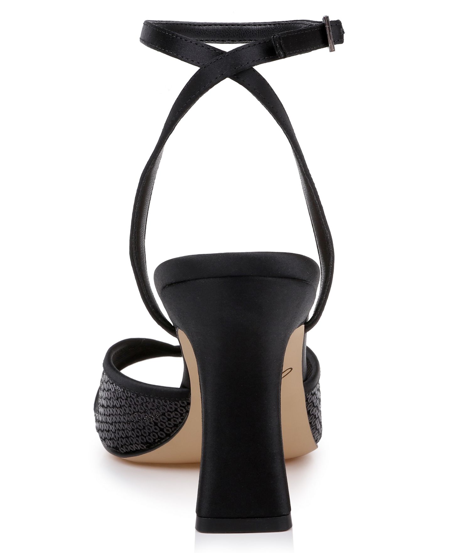 Женские сандалии Jewel Badgley Mischka Zaha Square Toe Dress Sandals, цвет: Чёрный атласный — фото 3