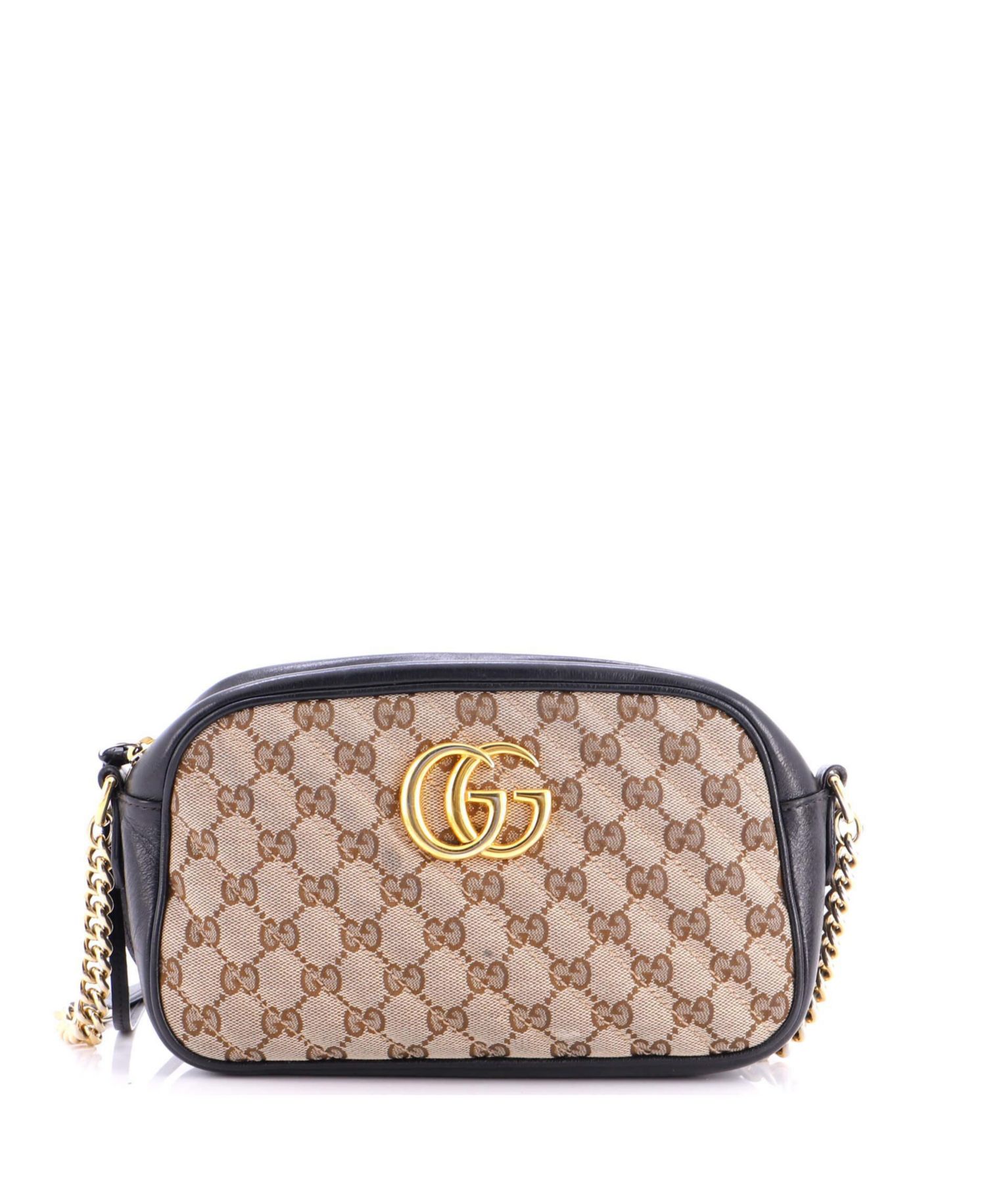 Small GG Marmont Shoulder Bag Diagonal Quilted GG Canvas with Leather