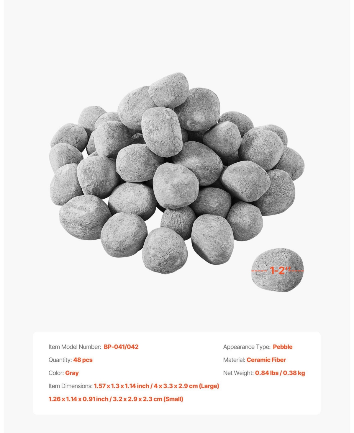 Cozito Ceramic Fire Pebble Stones, 1-2 in 48-Piece Lava Rocks for Propane Gas Fire Pits