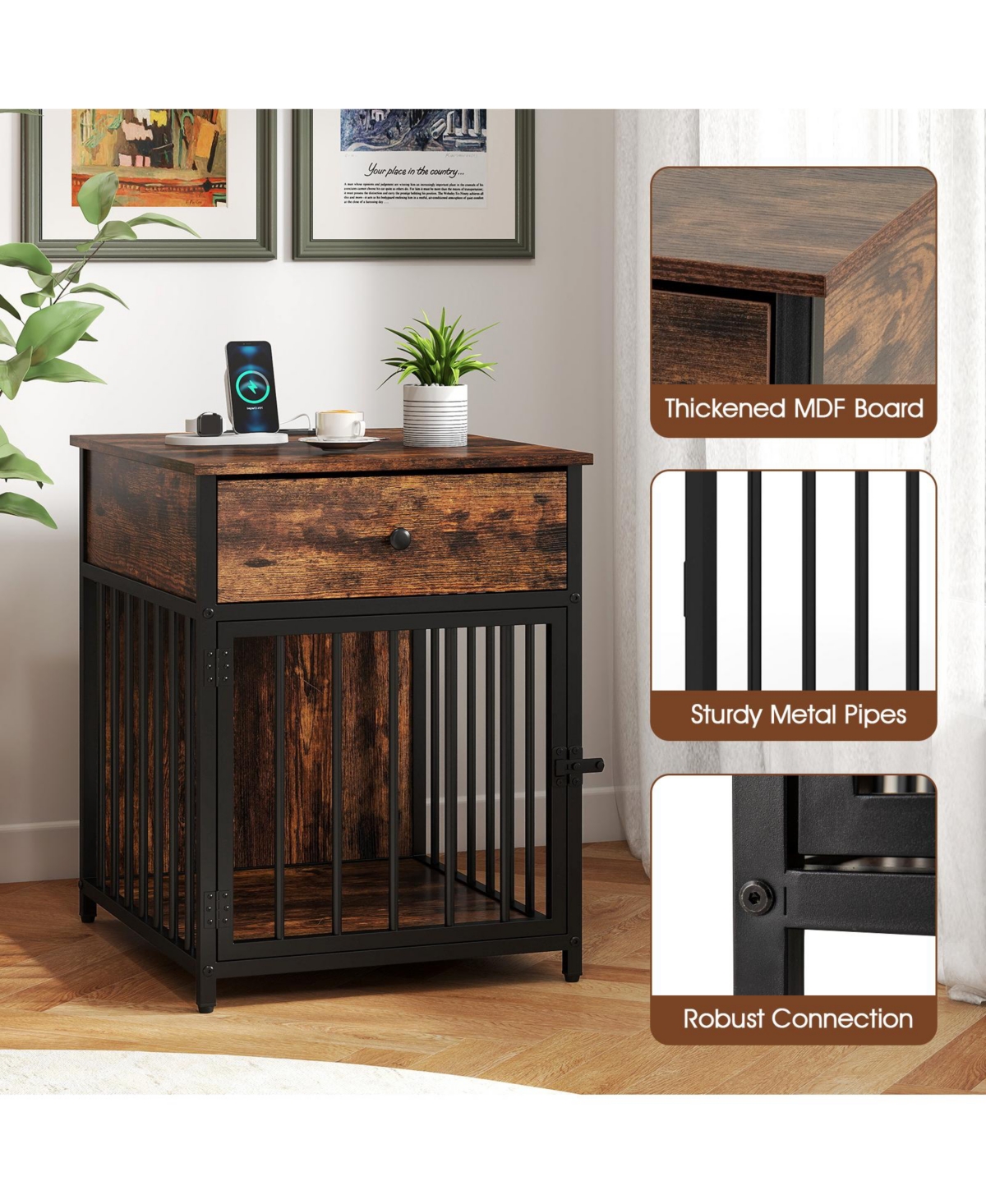 Cozito Dog Crate Furniture for Small Dogs with Charging Station
