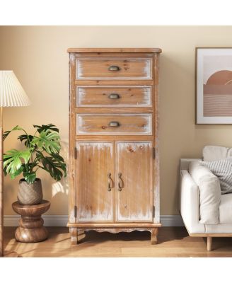 Rustic Wooden Storage Cabinet with Cutout Door and 3 Drawers