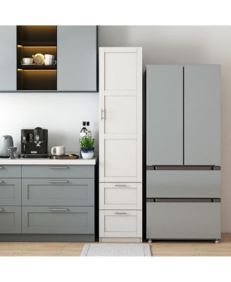 Tall Freestanding Kitchen Pantry Cabinet with One Door and Two Drawers