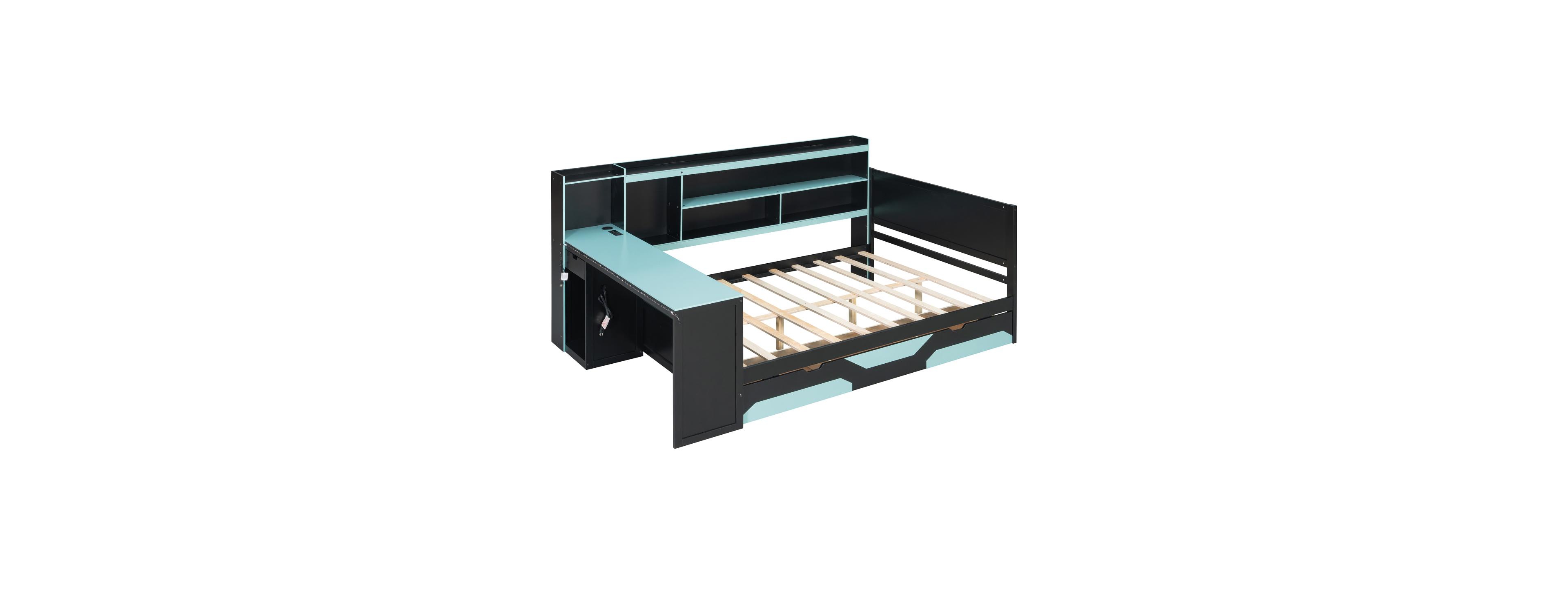 Streamdale Furniture Full Size Gaming Daybed with Desk, Lights, Storage, and Charging Station