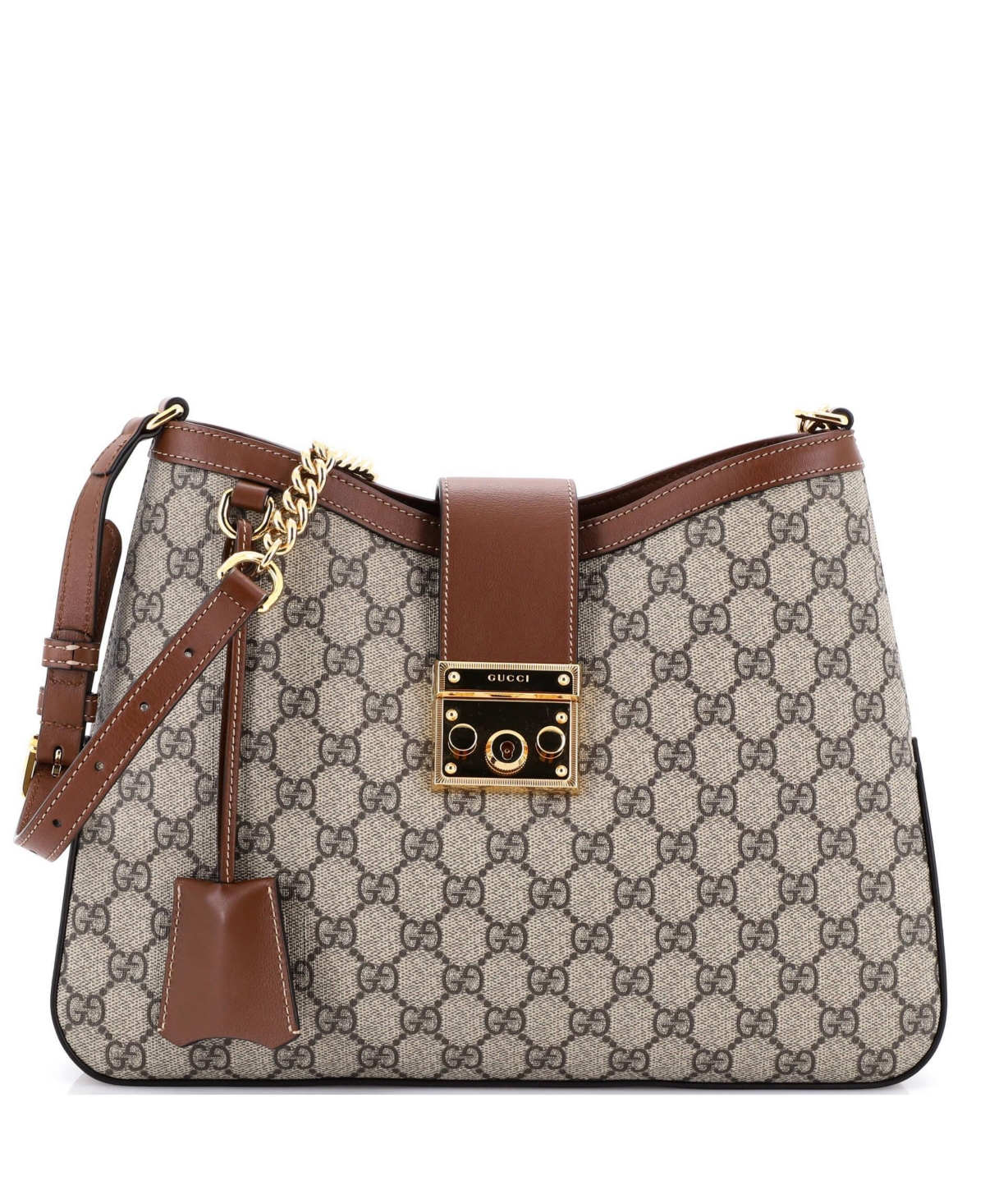 Pre-Owned Gucci Medium Padlock Chain Shoulder Bag Gg Coated Canvas with Leather
