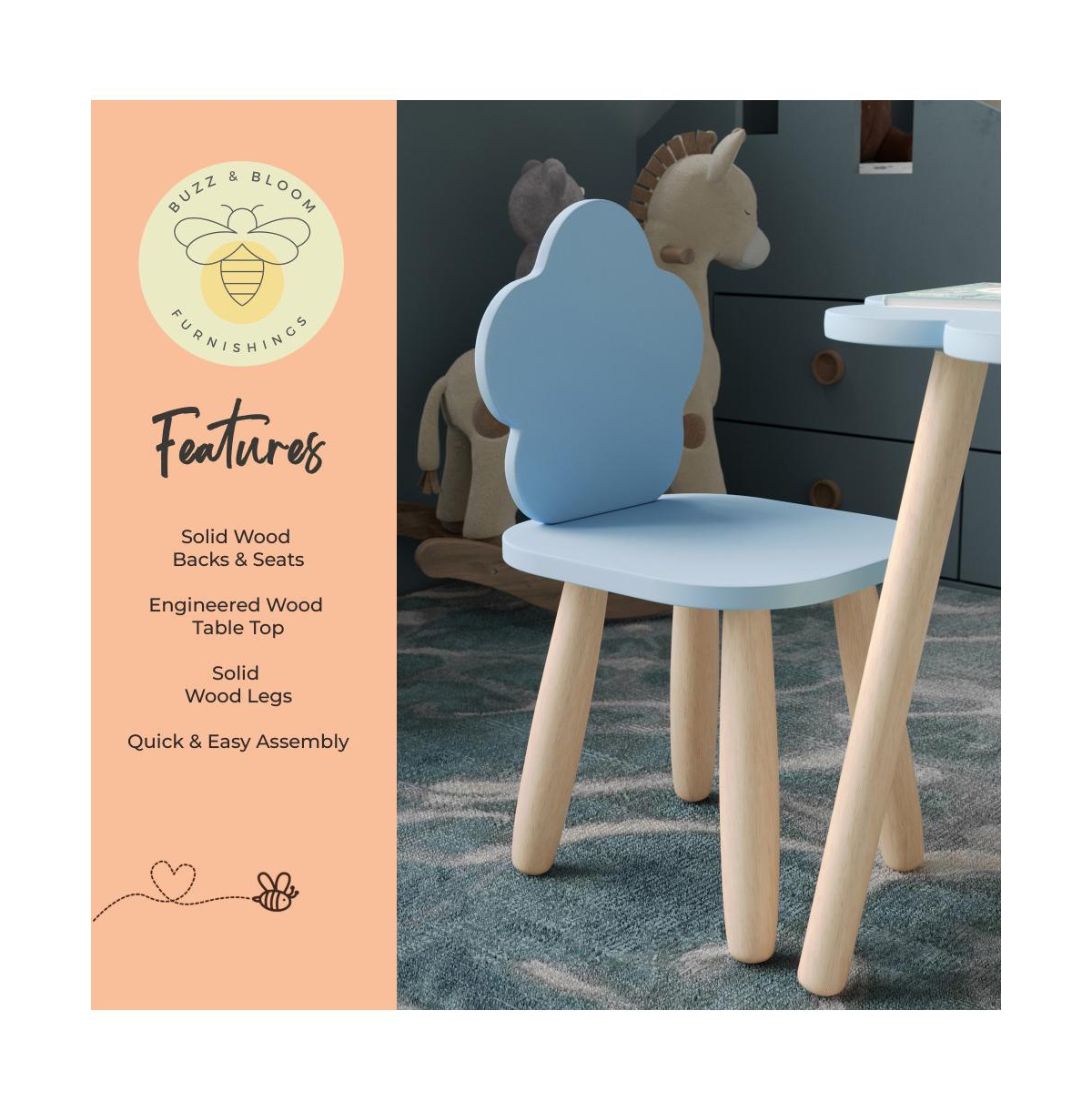 Kids 3-Piece Wood Cloud-Shaped Table and Chairs Set
