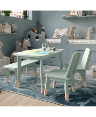 Kids 4-Piece Wood Table, 2 Chairs, and Bench Seating Set with Rounded Corners