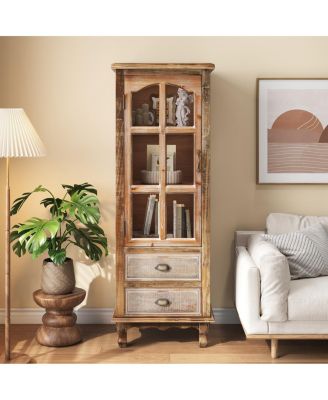 Rustic Wooden Storage Cabinet with Cutout Door and 3 Drawers