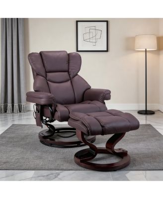 8 Point Heated Massage Recliner with Ottoman and Bent Wood Base