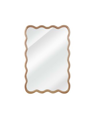 Wood Color Wavy Rectangle Solid Wood Frame Decorative Mirror for Bedroom Bathroom Living Room Entryway