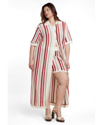Women's Plus Size Striped Crochet Duster