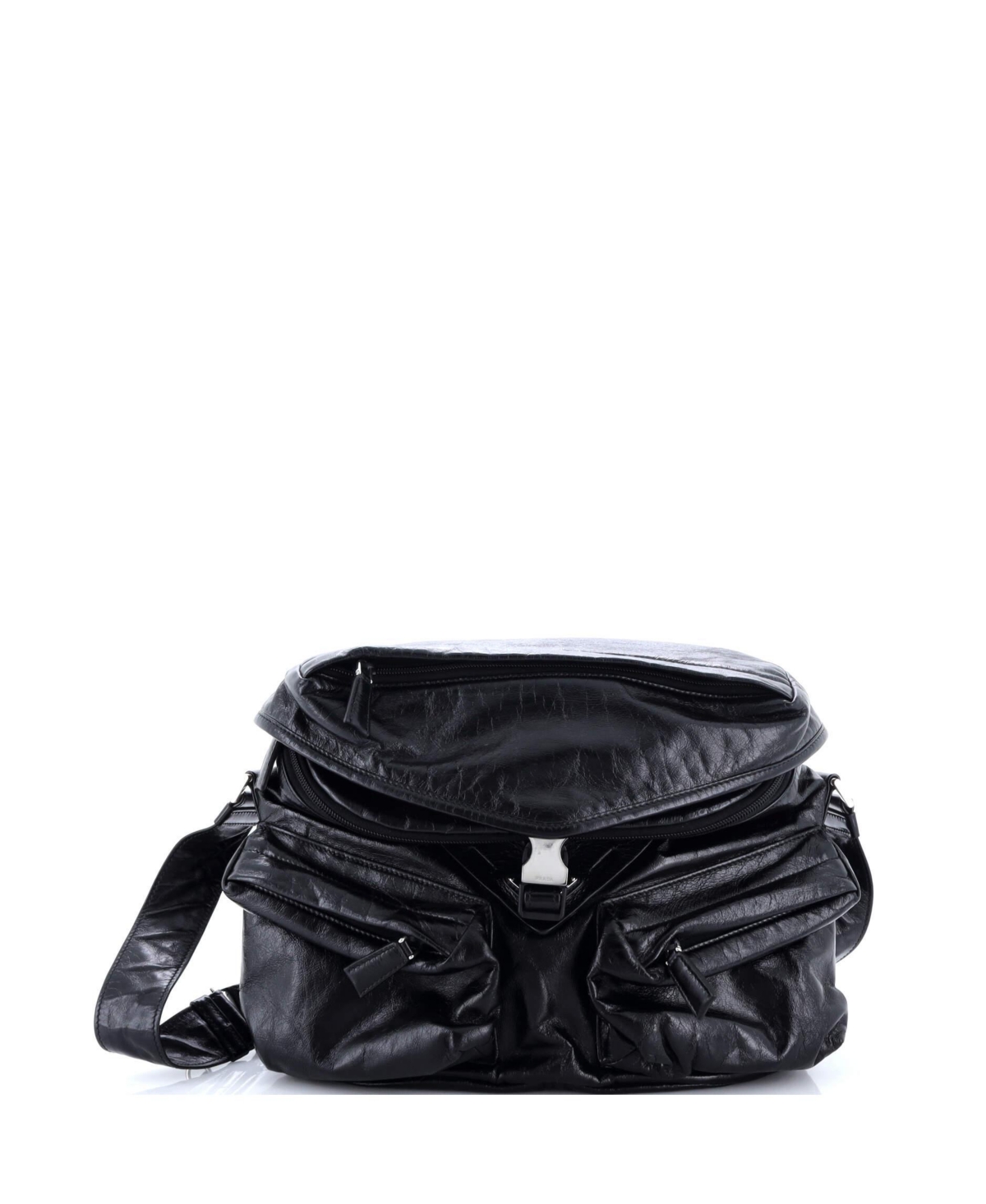 Pre-Owned Prada Slanted Double Pocket Buckle Shoulder Bag Soft Calf
