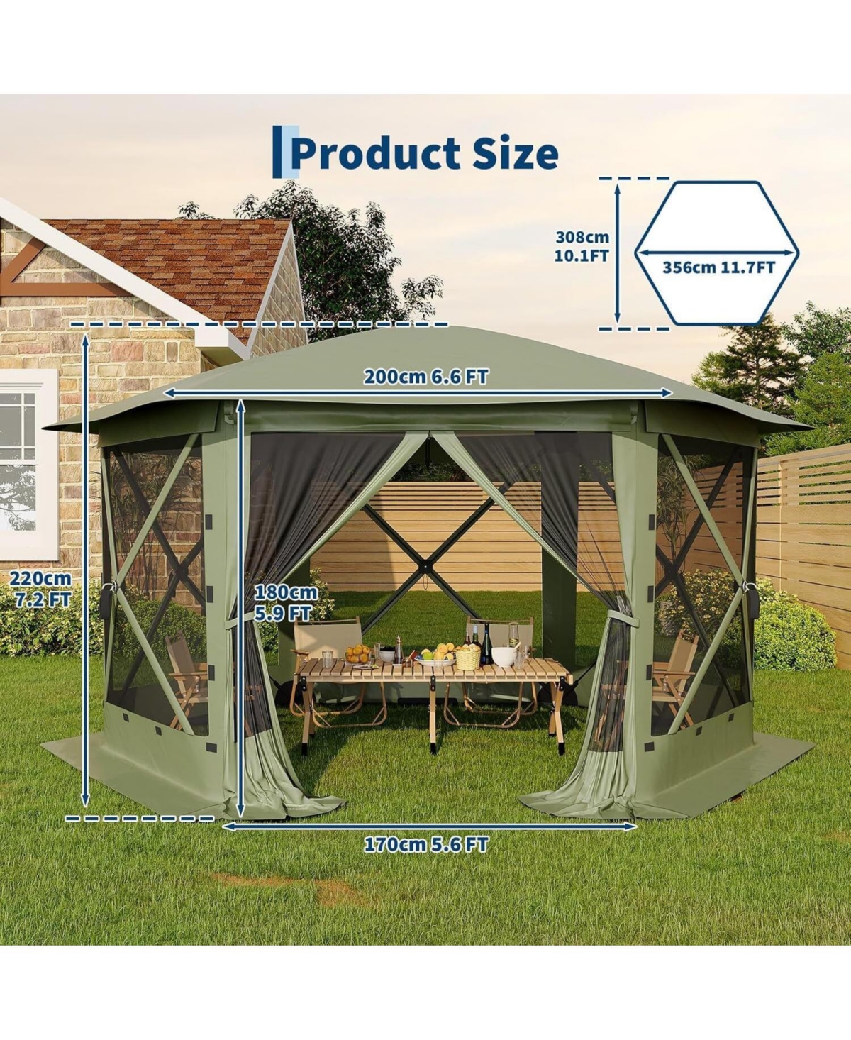 gaomon 11.8FT Pop Up Gazebo Tent with 6 Removable Wind Panels for Outdoor Events, Camping, Patio, Backyard