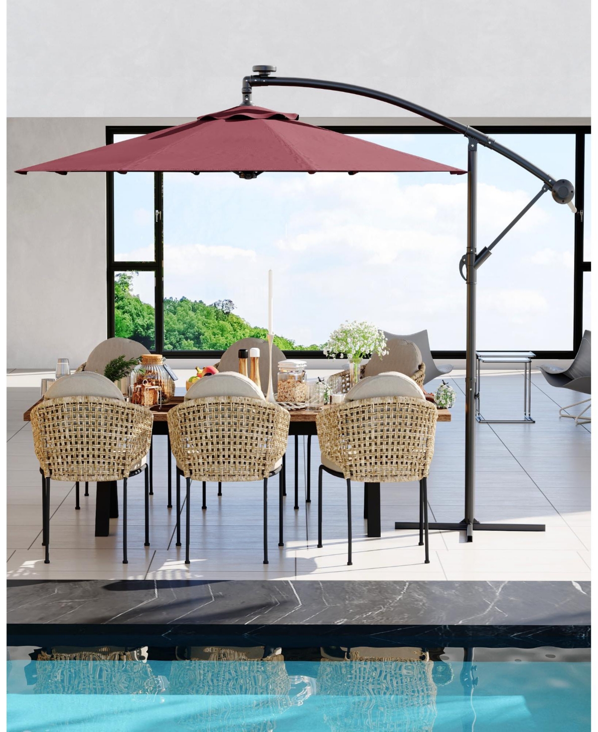 gaomon 10feet Outdoor 360degree(s) Rotation Offset Patio Umbrella with Base, Sun Protection for Deck, Poolside, Backyard