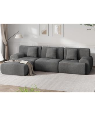 Corduroy Fabric Sectional Sofa Set with Chaise for Living Room Apartment