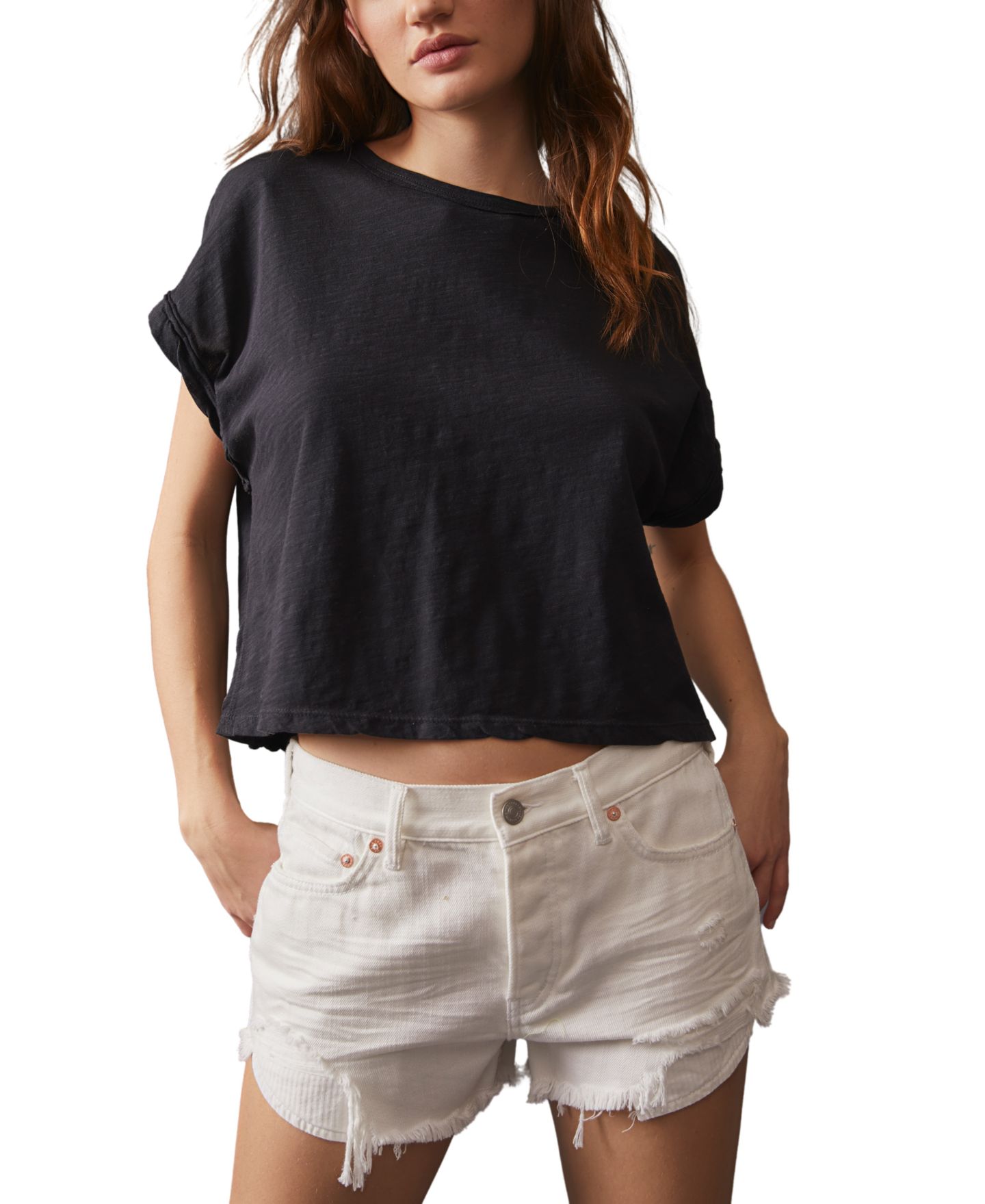 Женская футболка Free People You Rock Short-Sleeve Cropped T-Shirt, цвет: Чёрный — фото 4