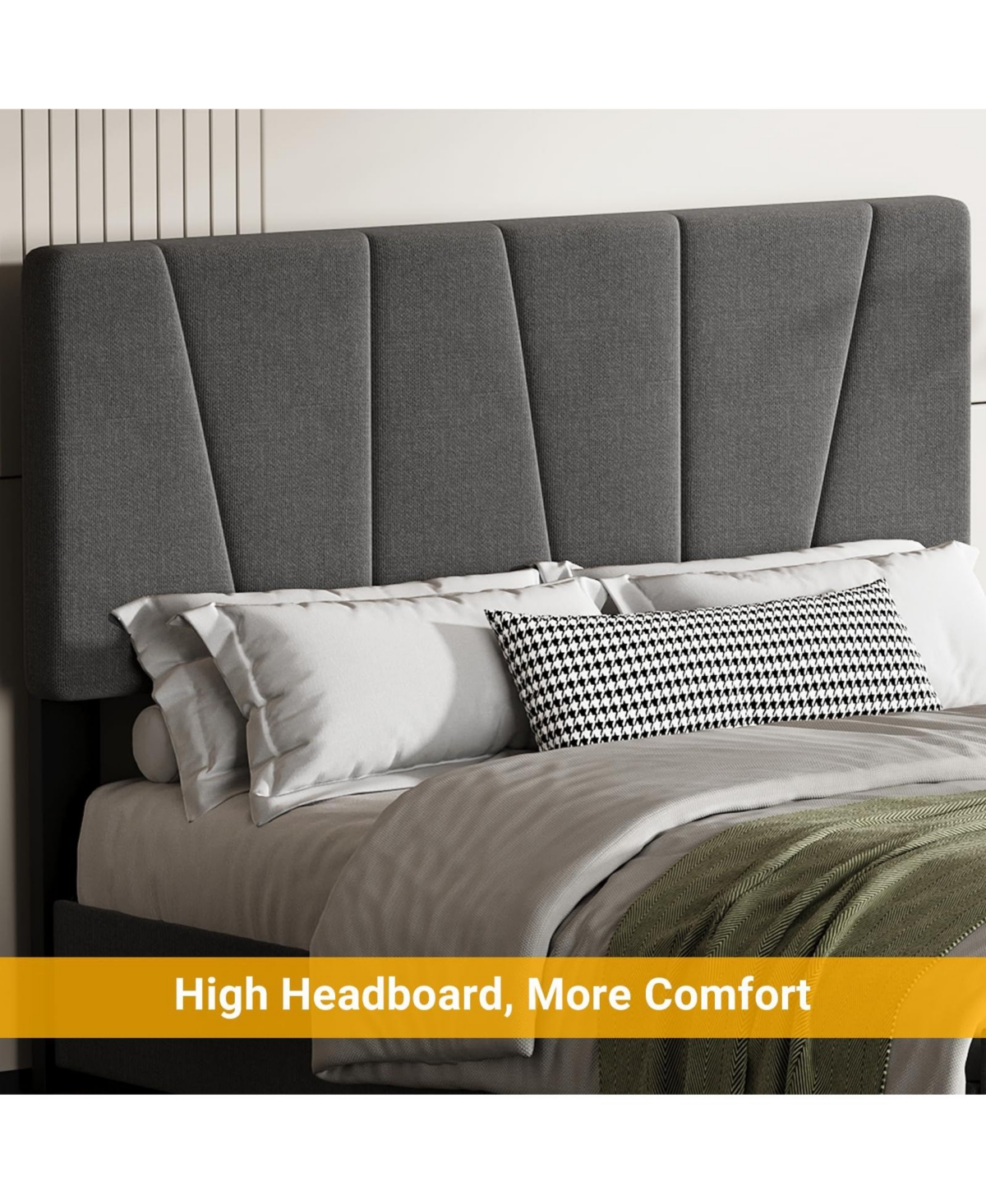 homfan Modern Linen Upholstered Bed Frame,with 4 Storage Drawers, Adjustable Headboard, No Box Spring Needed, for Bedroom