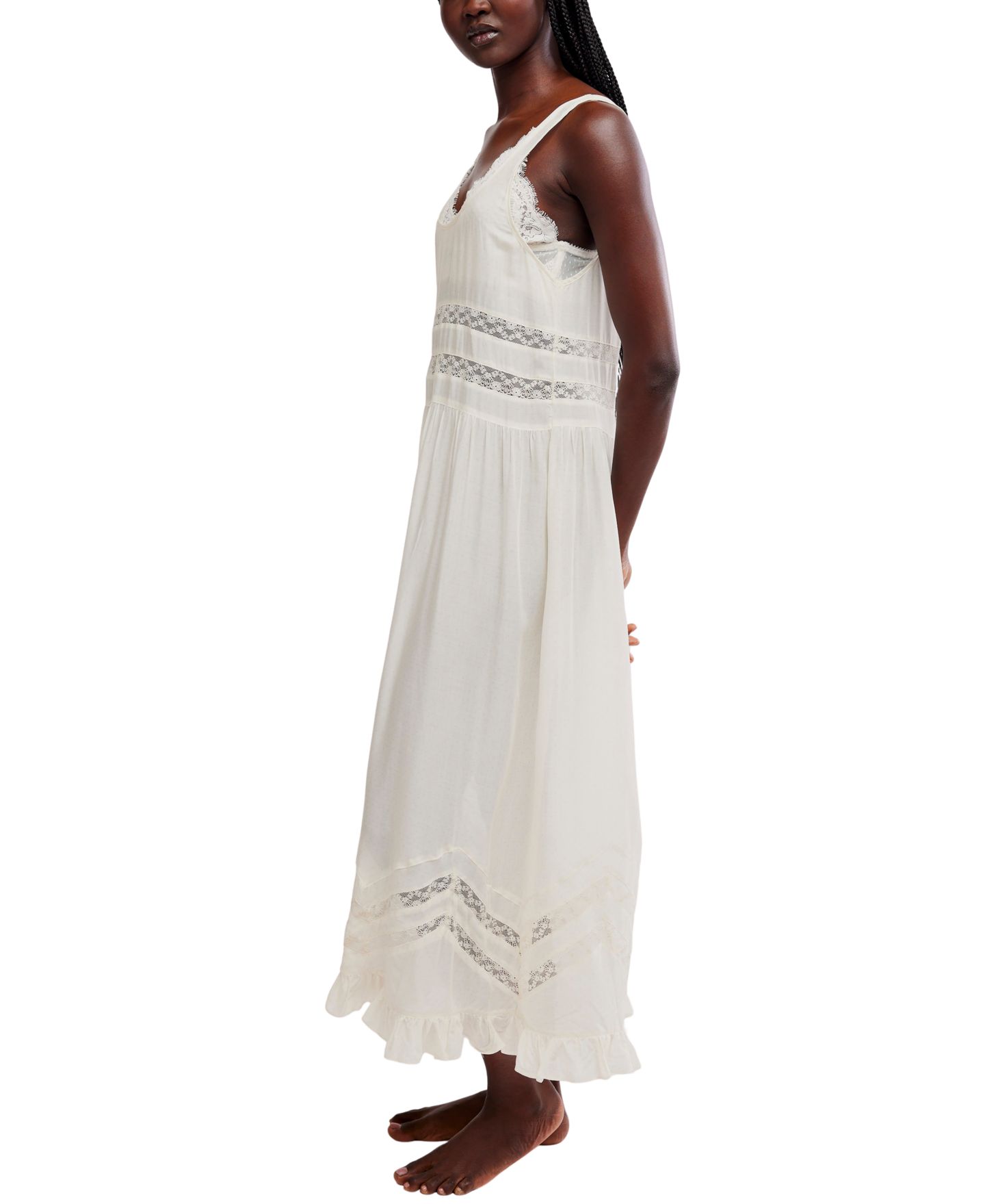 Женское платье Free People Scoop Neck Voile & Lace Midi, цвет: Слоновая кость комбинированный — фото 3