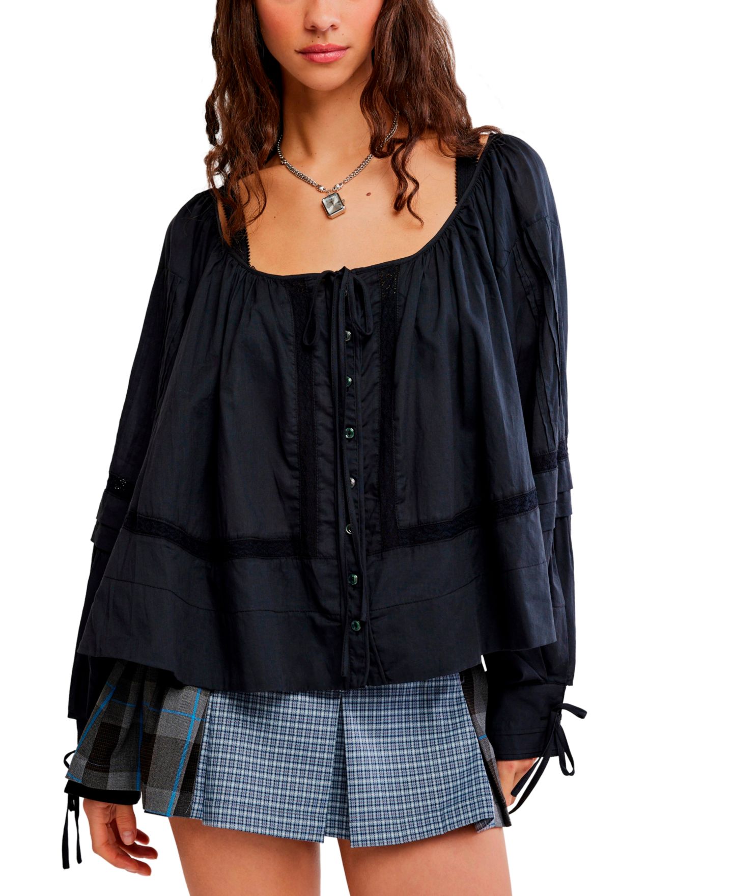 Женский топ Free People La Lune с круглым вырезом, цвет: Чёрный — фото 1