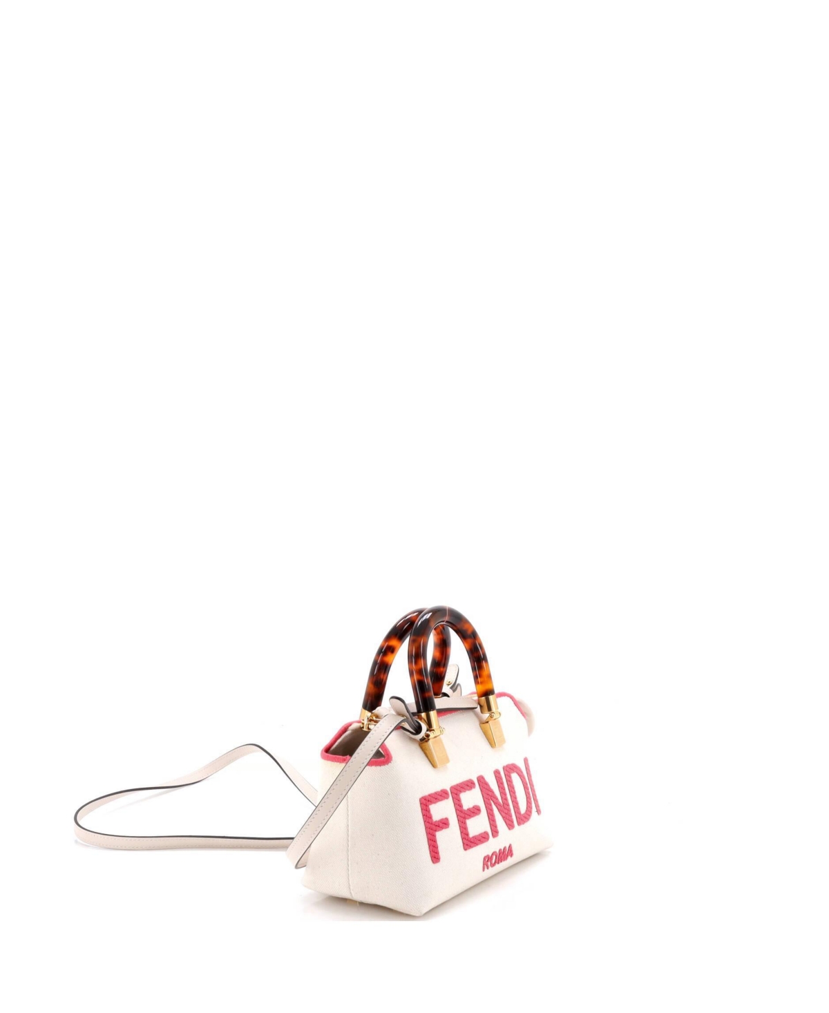 Pre-Owned Fendi Mini Logo By The Way Top Handle Bag Embroidered Canvas