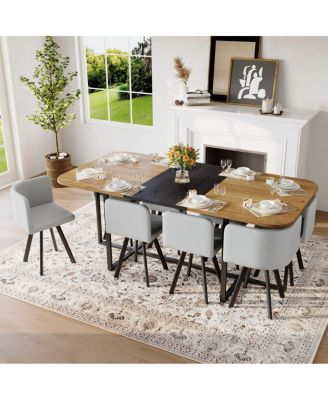 9 Piece Square Dining Table Set with 8 PU Leather Chairs